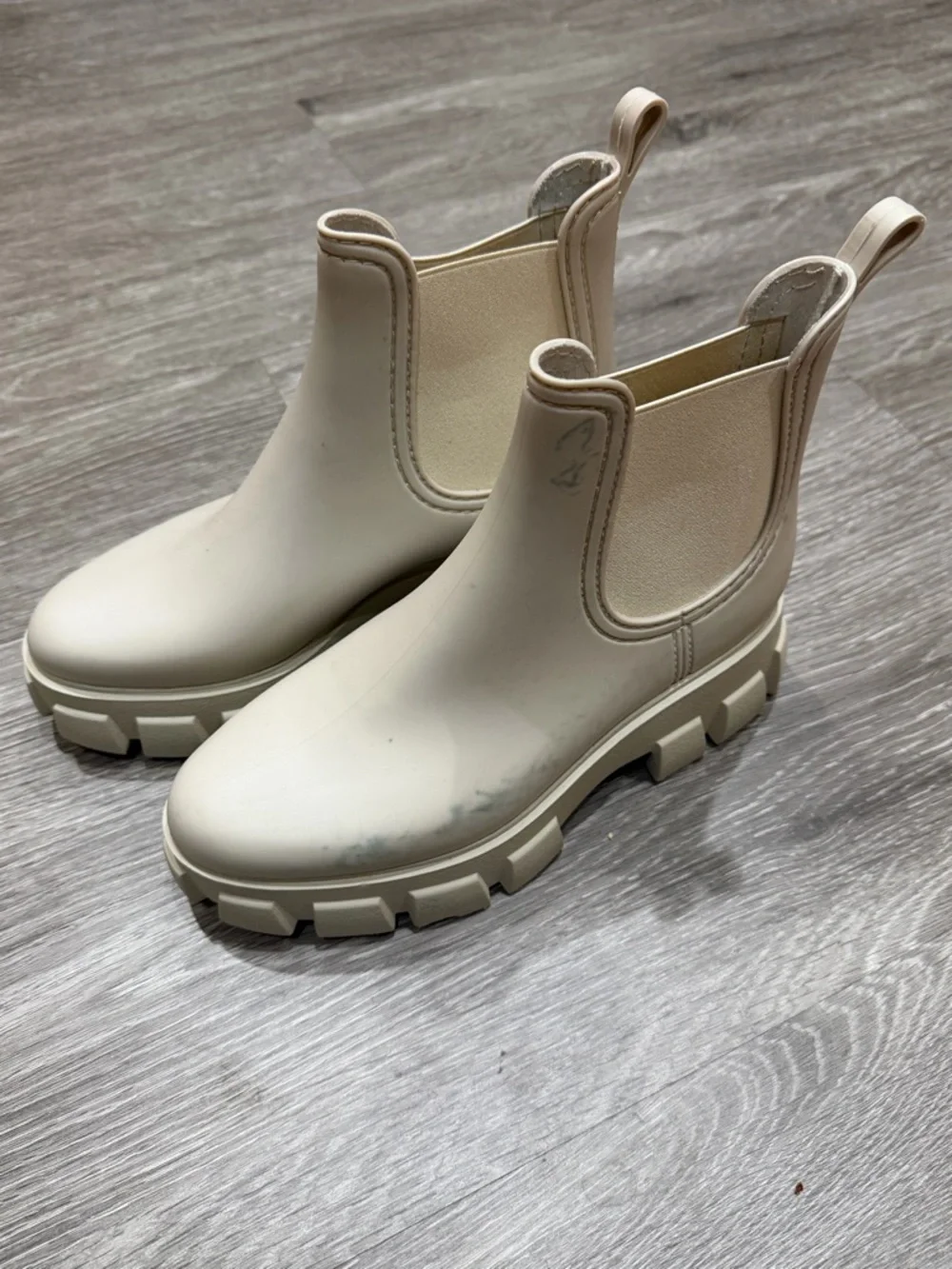 Jeffrey Campbell Play Pleu Rain Boot Cream Platform Chelsea Lug Sole